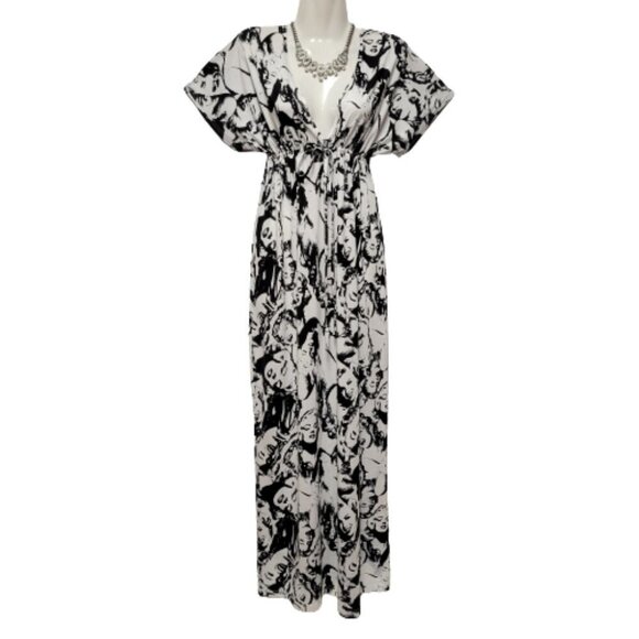 Marilyn Monroe Print Black White V Neck Short Sleeve Long Maxi Dress  Size S/M - Picture 1 of 14